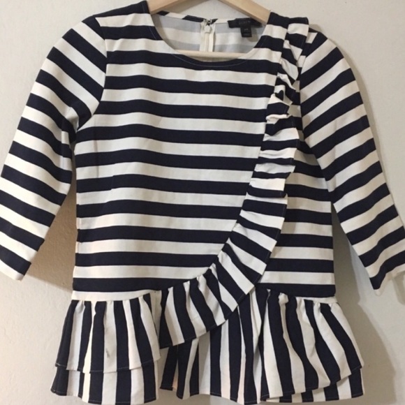 J Crew Asymmetrical Striped Ruffle 3/4 Sleeve Top - Picture 3 of 5